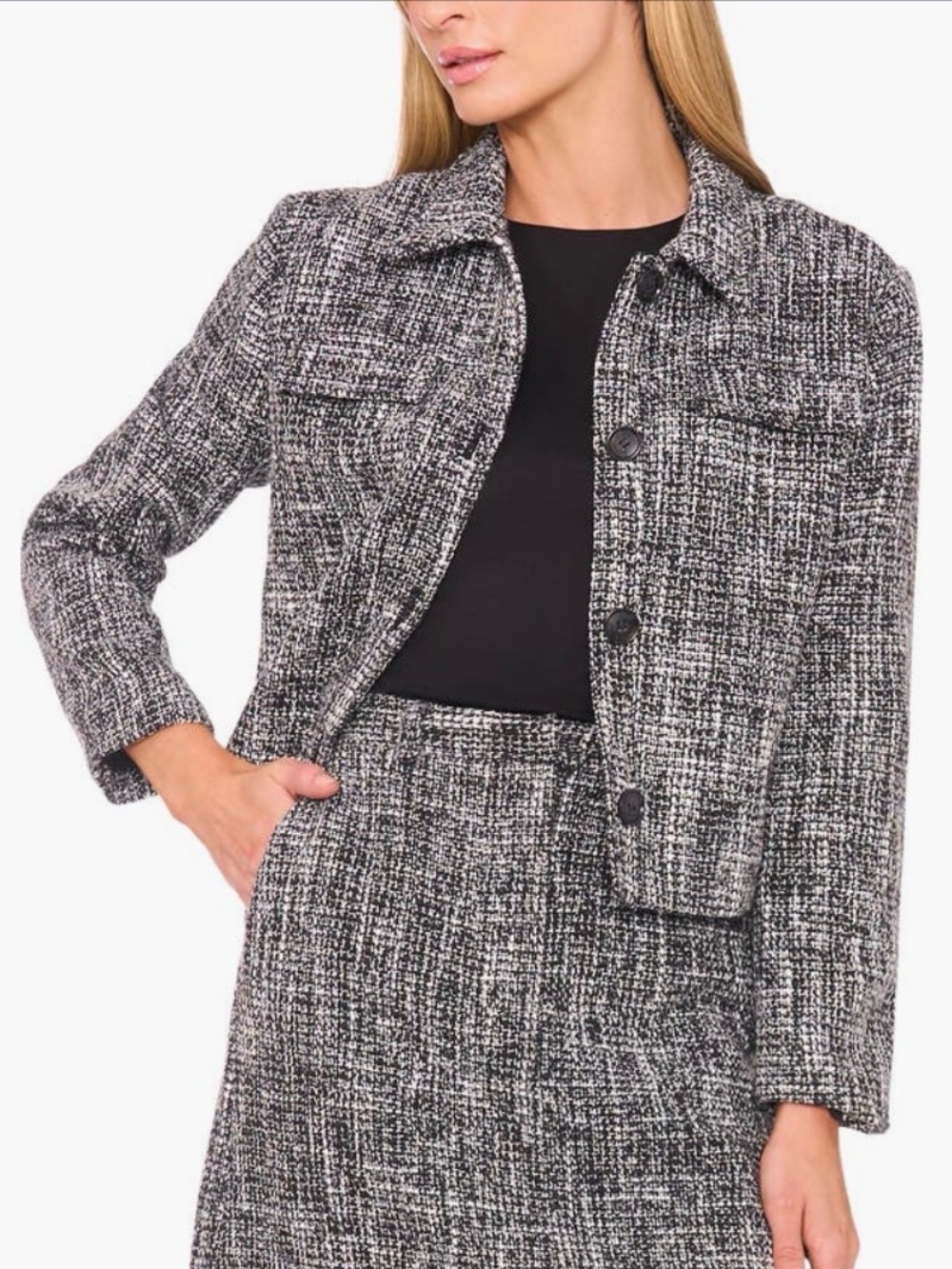 Halogen Women’s Black and White Tweed Blazer Jacket